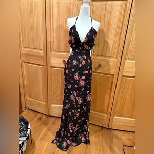 Dress Forum Los Angles Women's Black & Floral Split Leg Sheer Jumpsuit